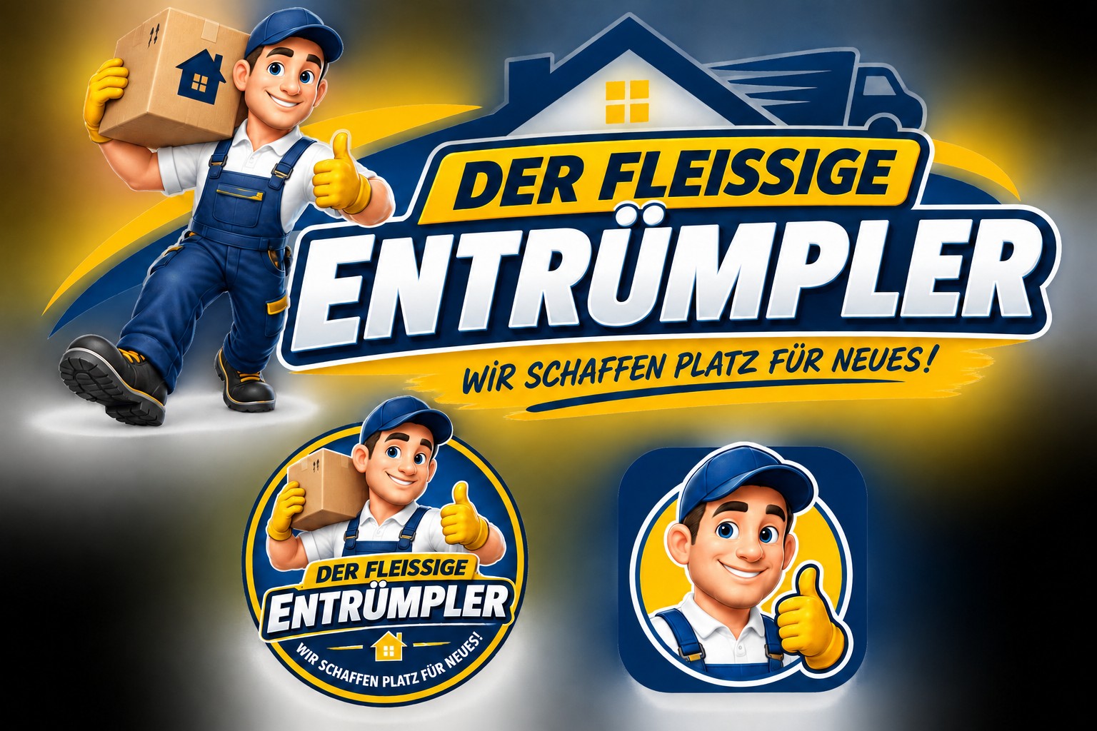 Entrümpler-Markenwelt mit Logo und Figur