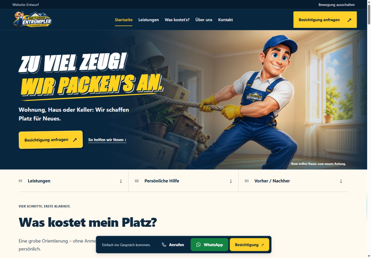 Der fleißige Entrümpler / Website-Seitenauftakt