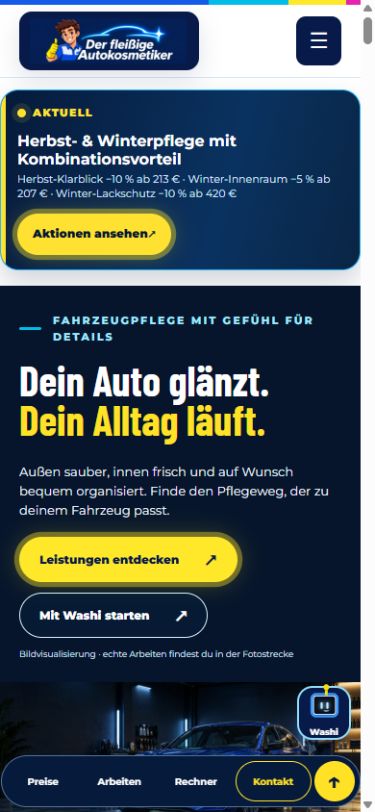 Mobile Startseite des veröffentlichten Auftritts
